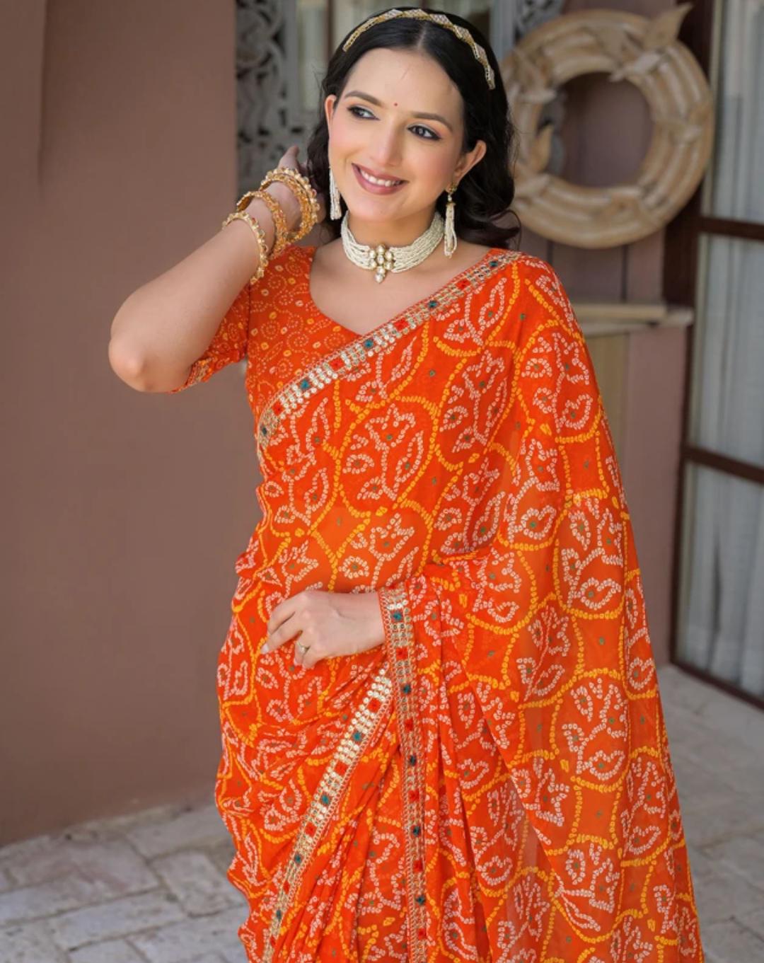 Orange Net Printed Saari
