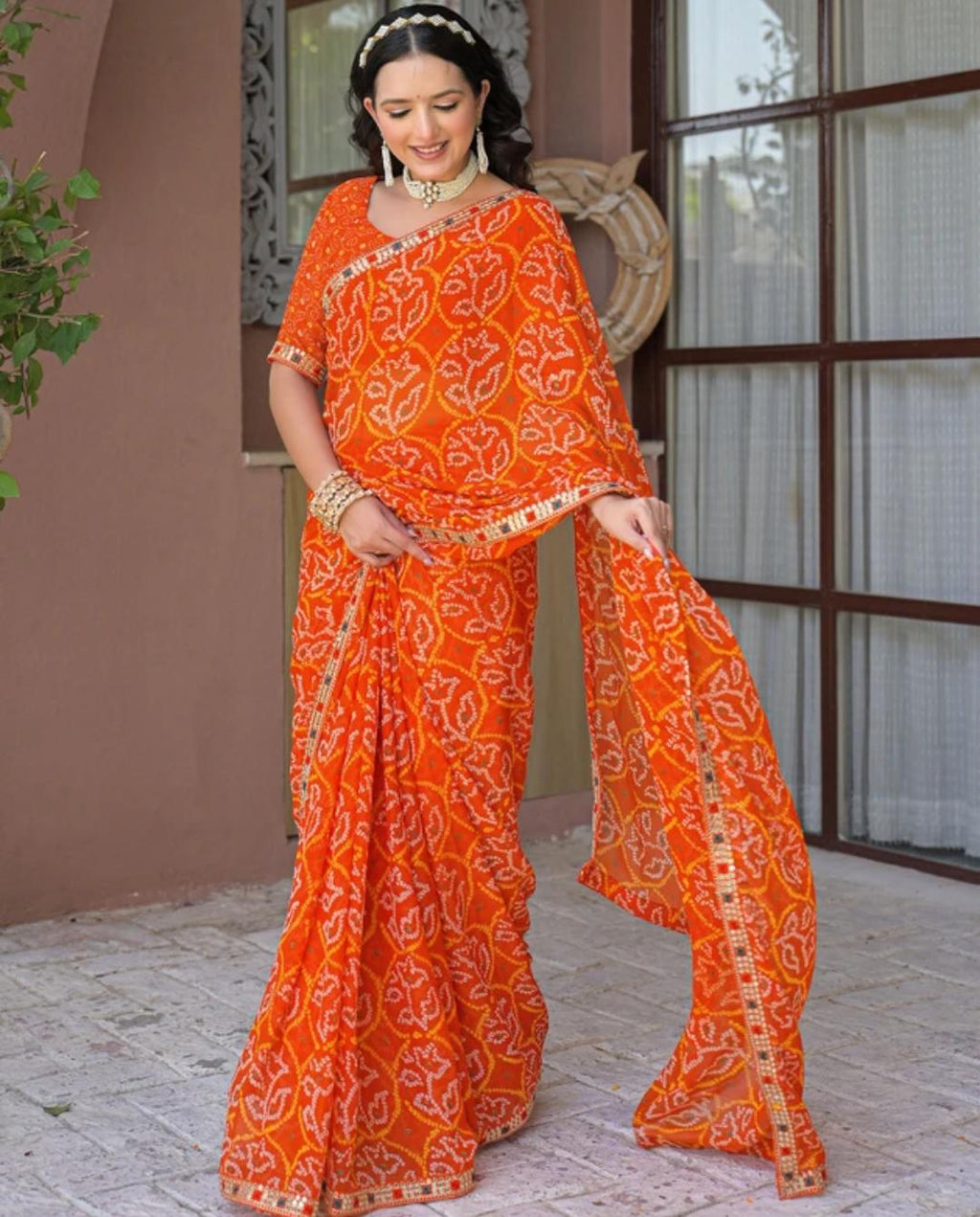 Orange Net Printed Saari