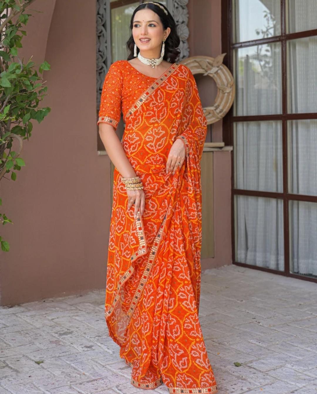 Orange Net Printed Saari