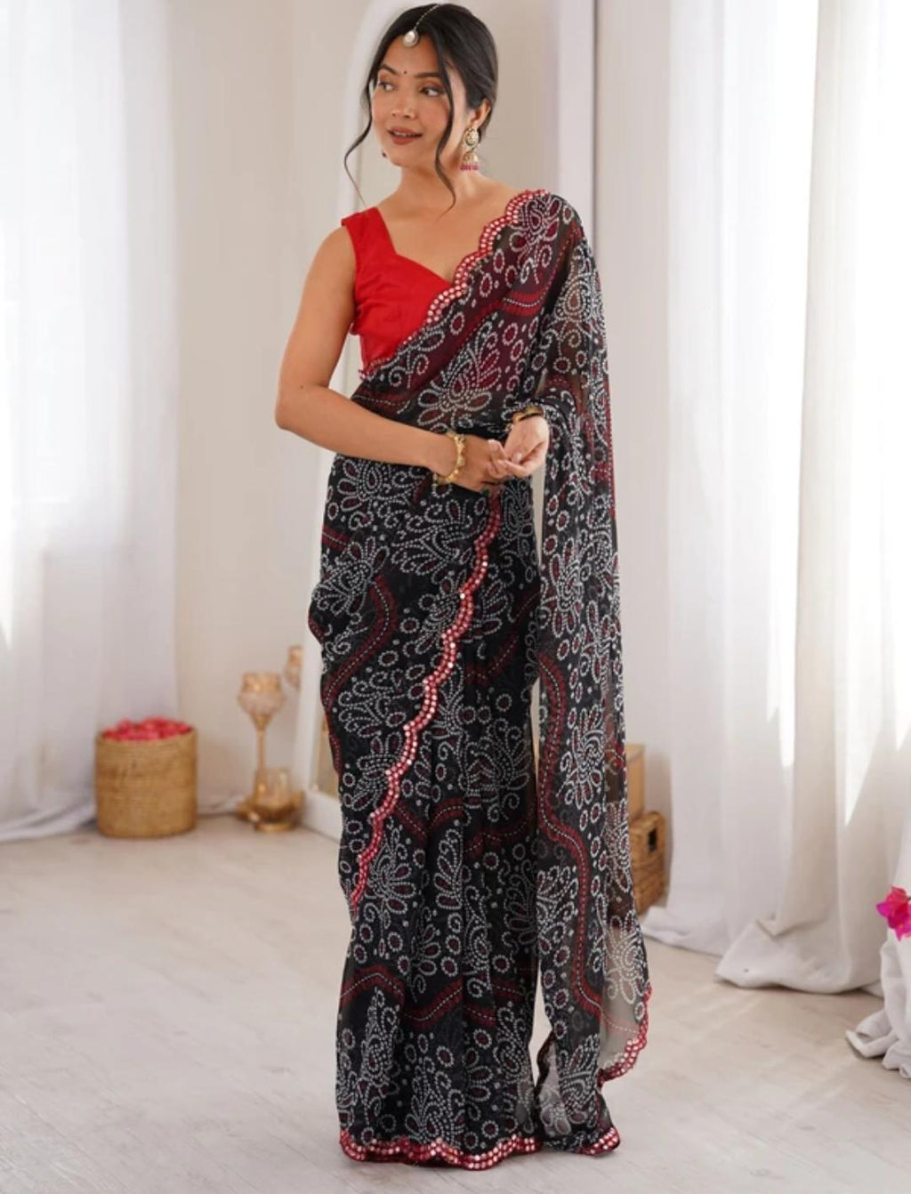 Basic Midnight Black Color Net Saari