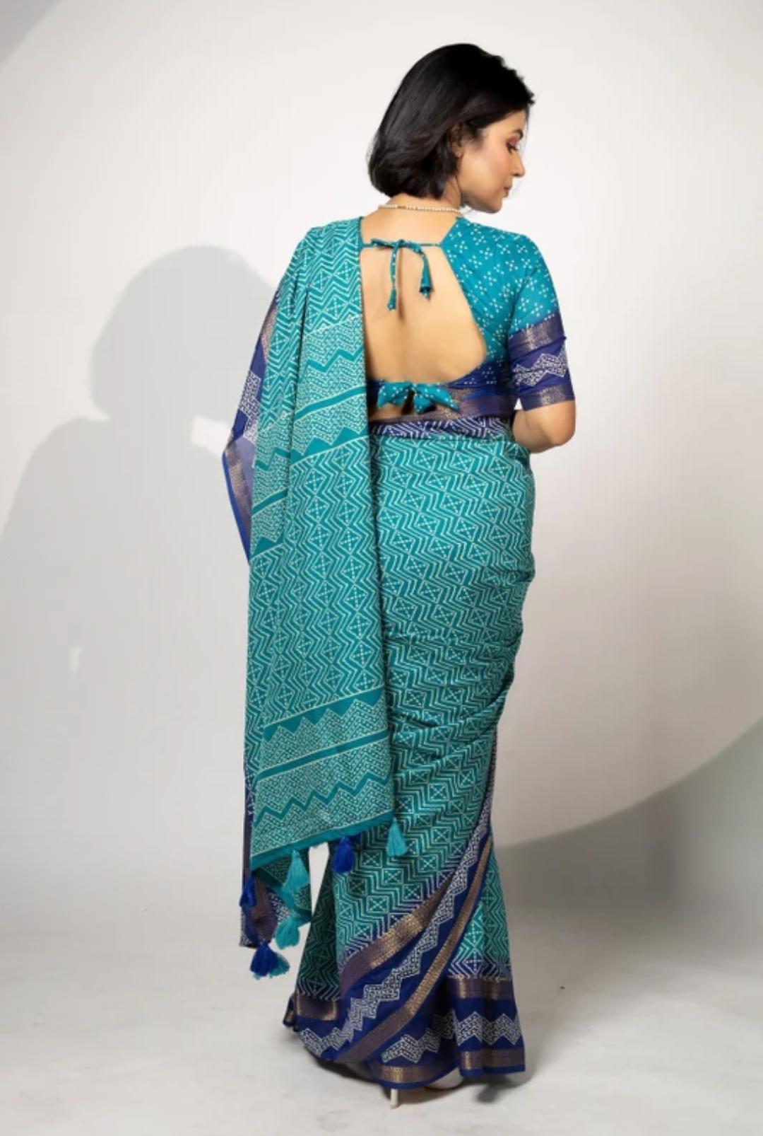 Sky Blue Purple Border Organza Silk Border Saree