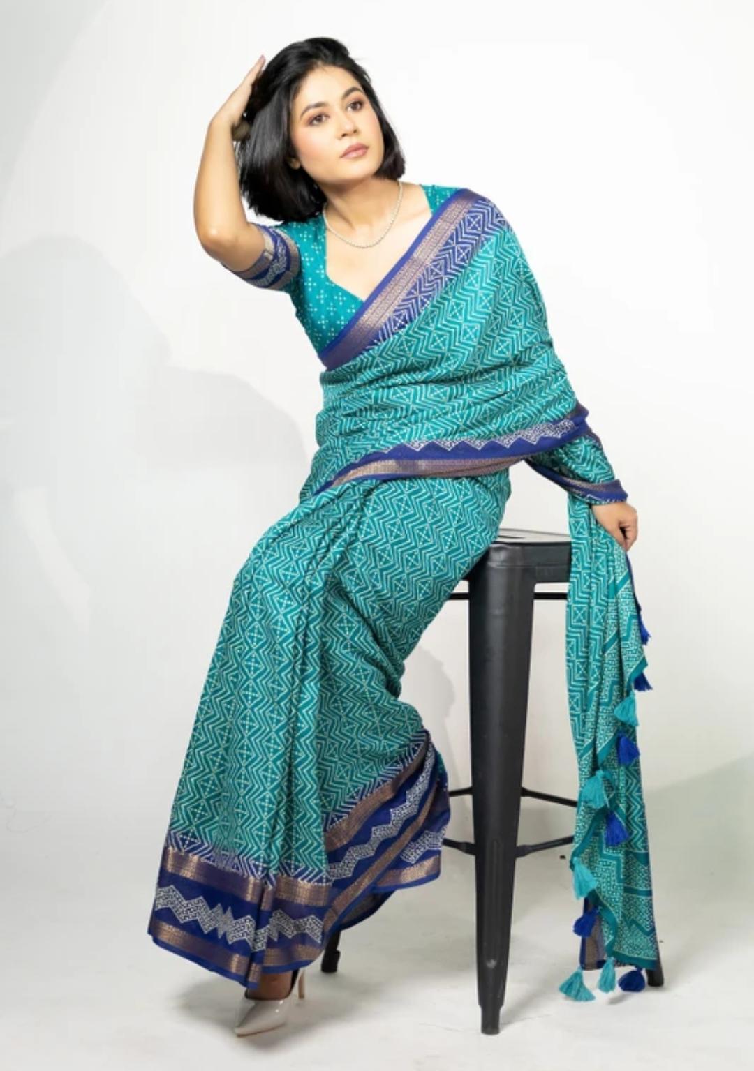 Sky Blue Purple Border Organza Silk Border Saree