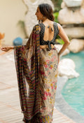Basic Brown Color Saari With Green Color Blouse