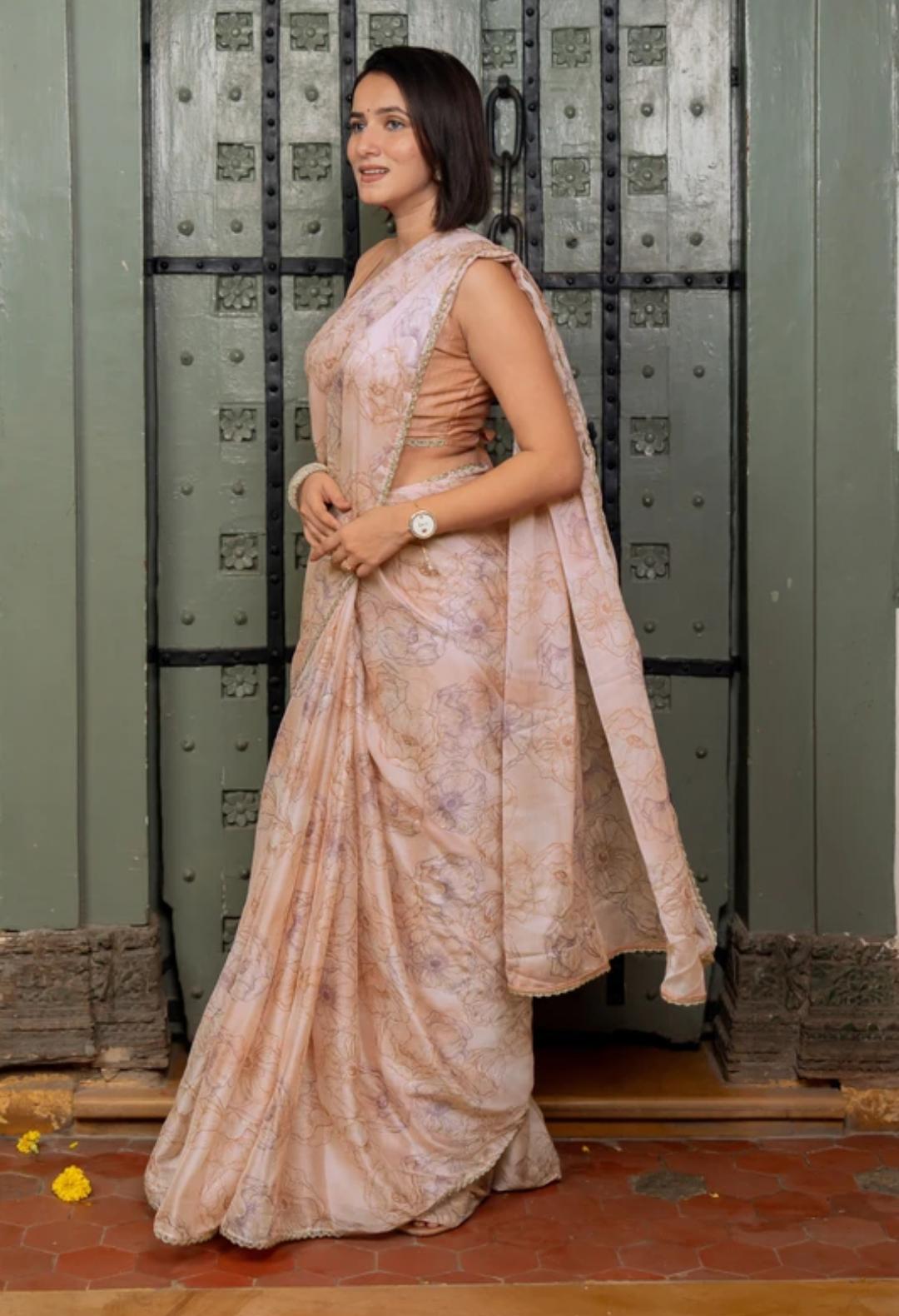 Rose Pink Tissue Organza Silk Saree