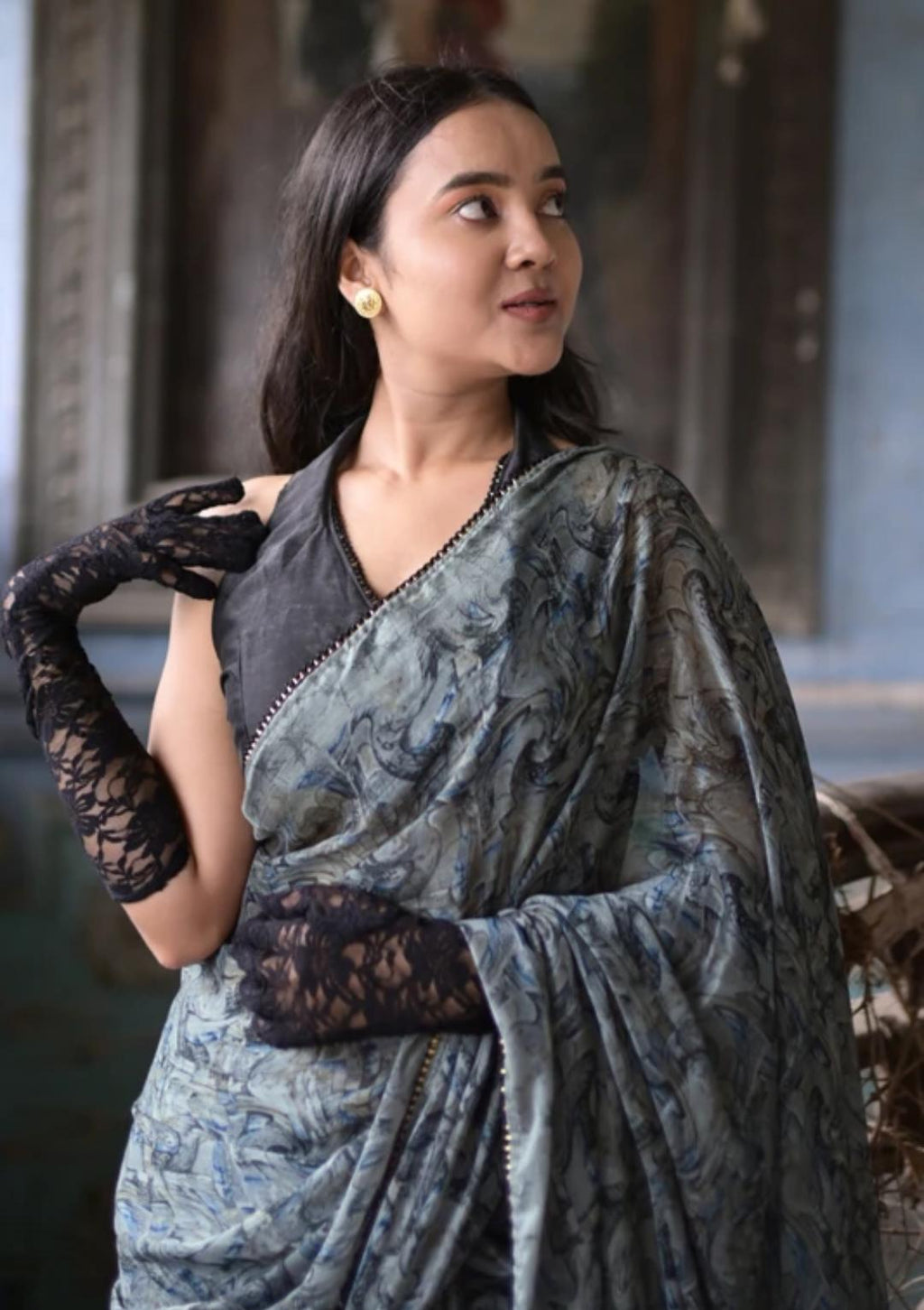 Midnight Blue Organza Silk Shimmer Saree