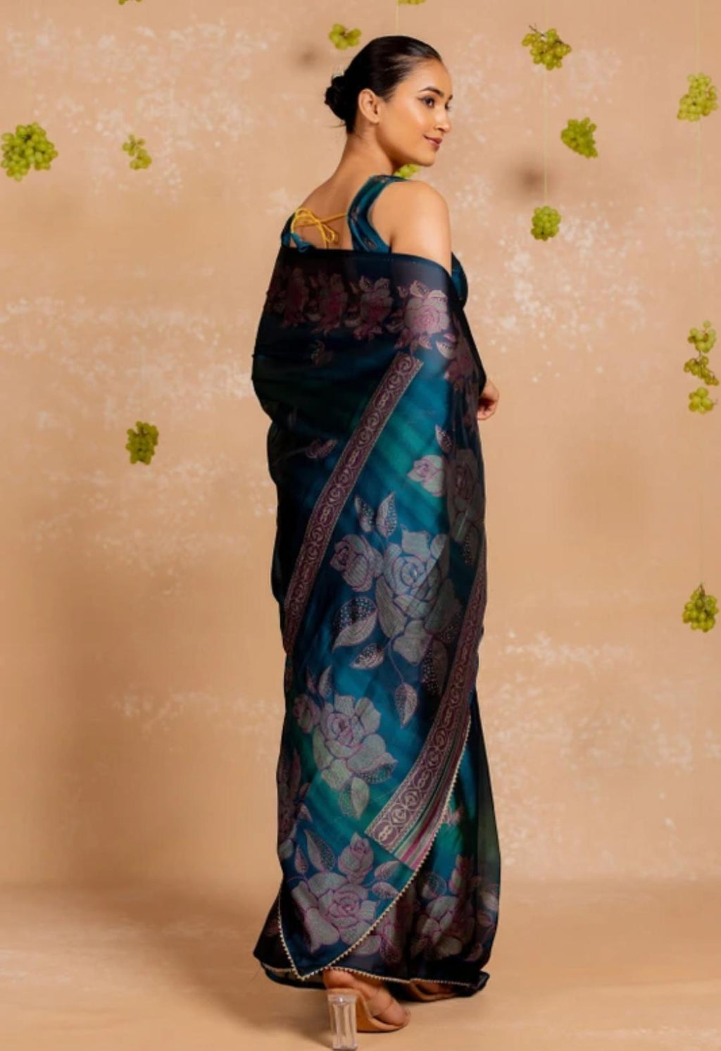 Blue Silk Saari With Purple Crafted Border