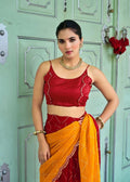 Half Yellow Half Red Basic Saari With Red Blouse