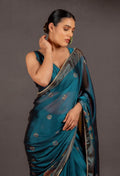 Midnight Blue Organza Saree with Intricate Purple Embroidered Border