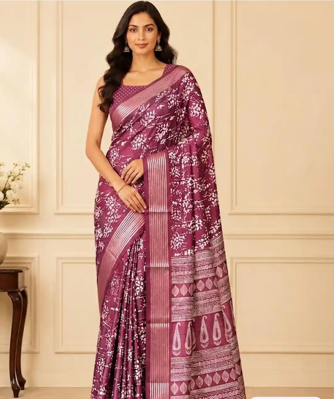 Pink Embroidery Saari With Beautiful Patters