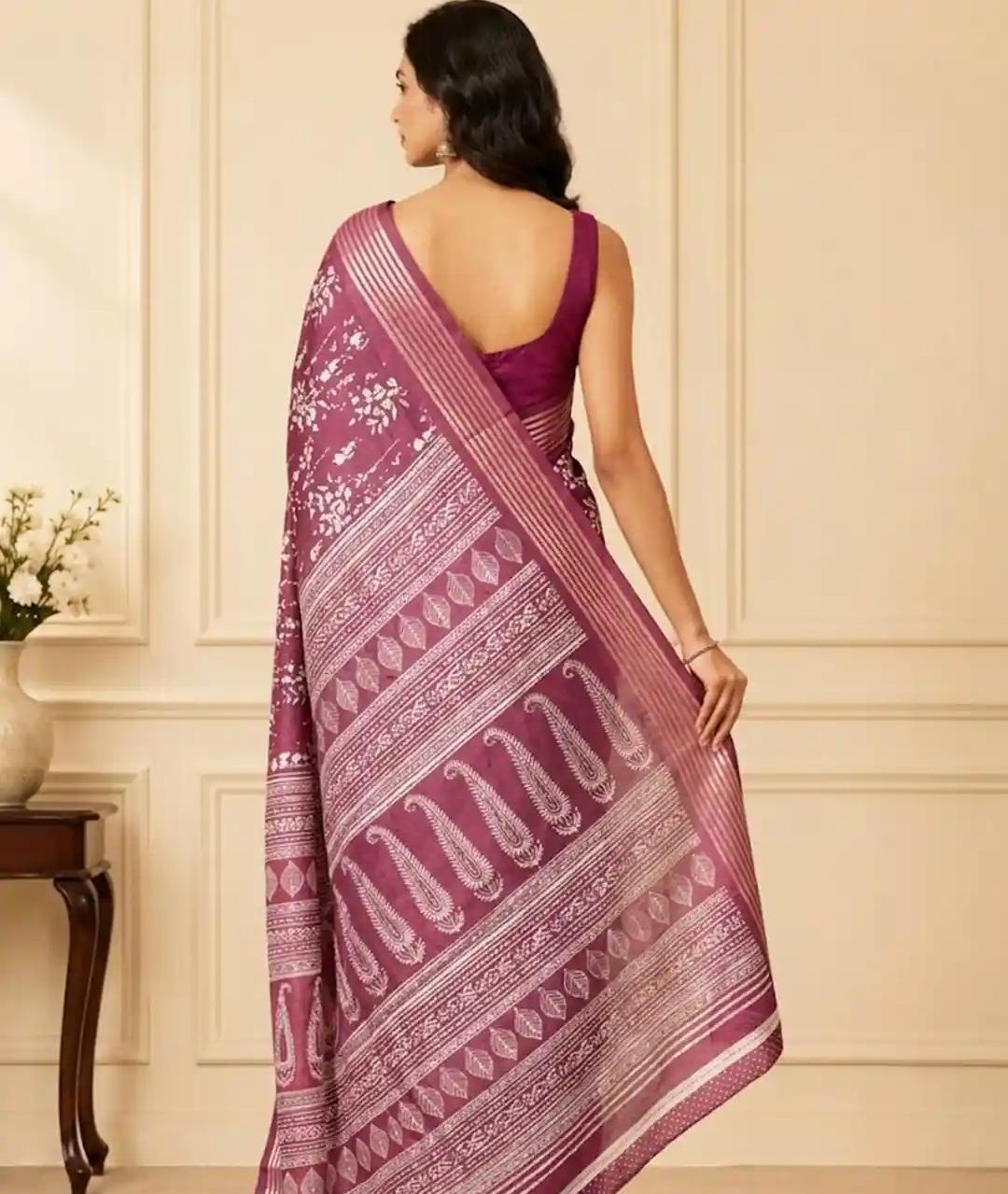 Pink Embroidery Saari With Beautiful Patters