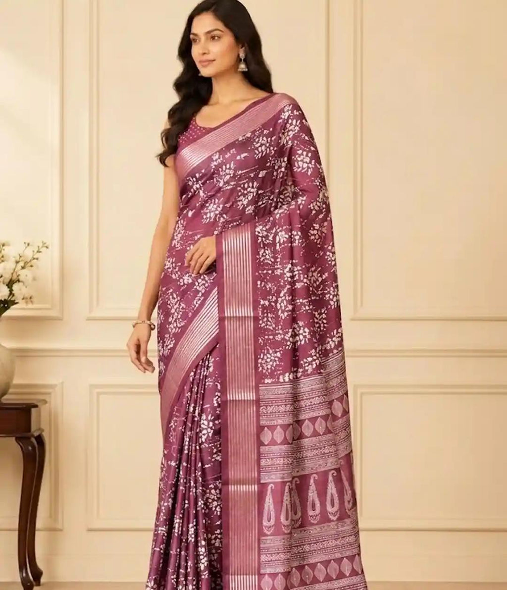 Pink Embroidery Saari With Beautiful Patters