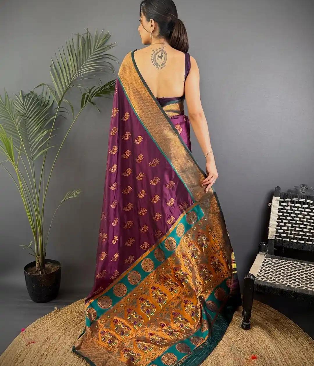 Purple Patola-Print Georgette Saree with Mirror Work and Border Details