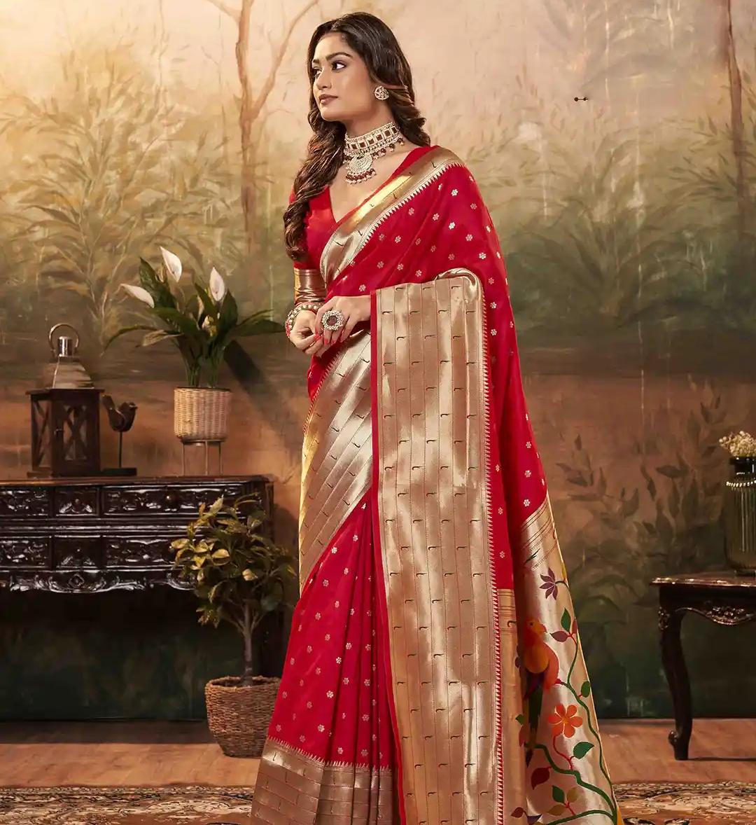 Rose Pink Saari With Golder Silk Border