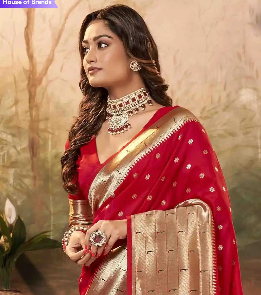 Rose Pink Saari With Golder Silk Border