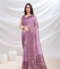 Light Purple Net Saari With Embroidery