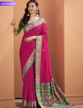 Rose Pink Saari With Green Blouse And Embroidery Border